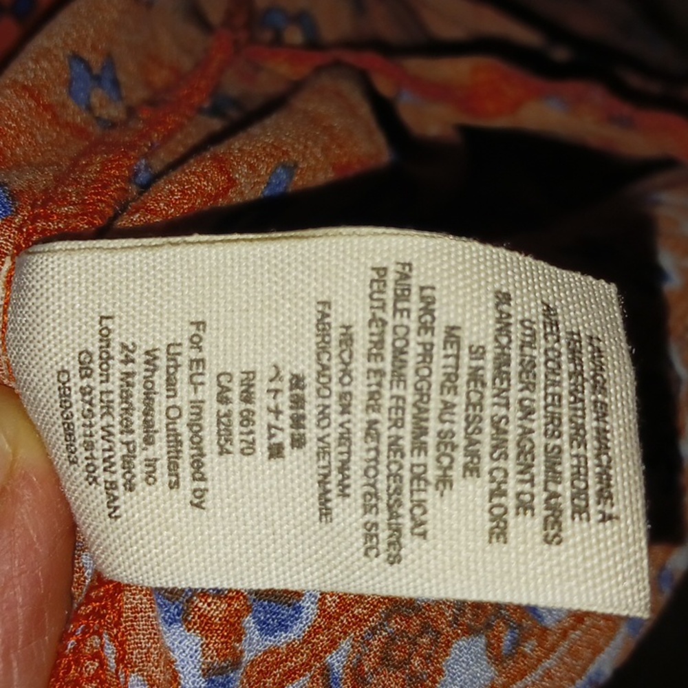 Free People "Scarlet" bohemian tunic blouse v neck button - L - orange/navy - Picture 9 of 12